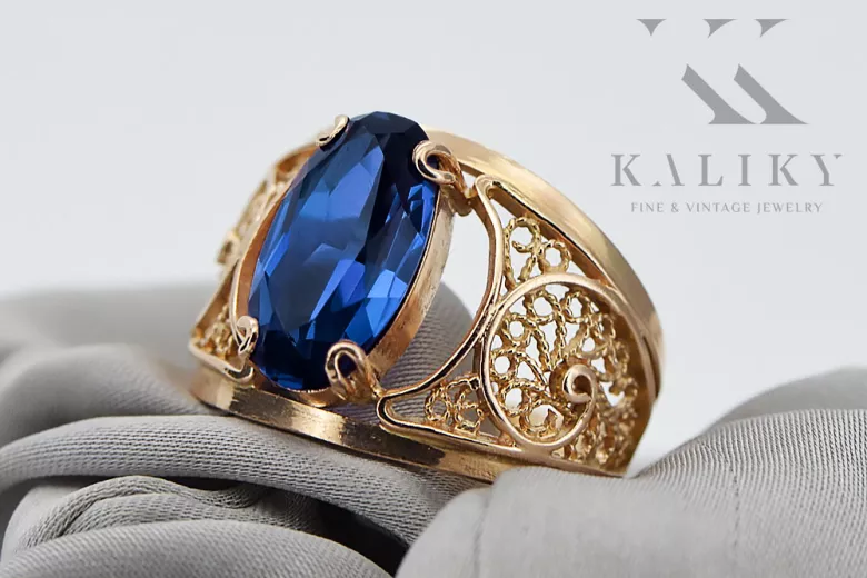 Sapphire Original Vintage 14K Rose Gold Ring Vintage vrc057r